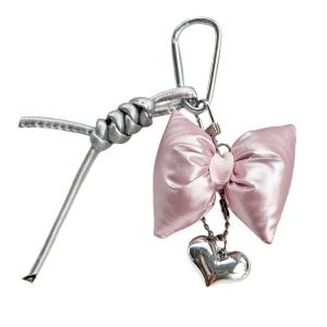 Elegant Heart Bows Leather Pendants Keychain for Women Girls Handbags Phone Case Trendy Ladies Charm Keyring Accessories