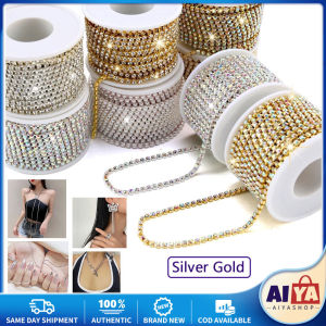 ★Same Day Shipping★  Glass Crystal Strass Rhinestone Cup Chain Sew on Diamond Glue-On Close Chains Glitter Trim Cup Chain Sew on Garment ZJJ-Crystal-Chain-Silver