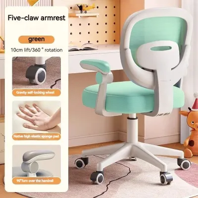 Study Chair Adjustable Lifting Swivel Multifunctional Ergonomic Nylon Mesh Pink With Arm Rest Affordable For Kids For Student Home Homework Students Home Student Chair To Correct Sitting Posture Dedicated
