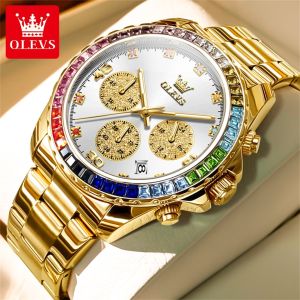 OLEVS นาฬิกา ผู้ชาย ของแท้ หรูหรา ใหม่ นาฬิกากันนํ้า โครโนกราฟ  สายสแตนเลส แฟชั่นเพชร นาฬิกาควอทซ์ นาฬิกาข้อมือผู้ชาย