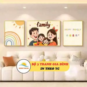 Bộ 3 Tranh Gia Đình Chất Liệu Tráng Gương - In Theo Yêu Cầu Trang Trí Phòng KháchLàm Quà Tặng Tân Gia Ý Nghĩa