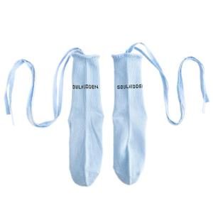 Harajuku Crisscross Tie Up Socks for Women Combed Cotton Fluorescent Color Middle Calf Socks for Comfort and Durability