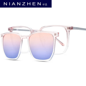 NIANZHEN TR90 Alloy Glasses Frame Men Square Sun Clip Eyeglasses Gradient Polarized Sun Lens Women Ultralight Eyewear 2181