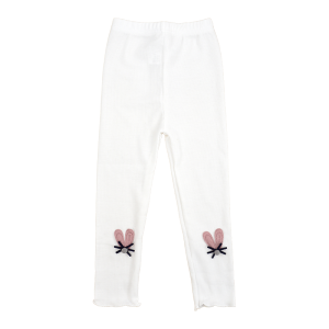 LJMOFA Girls Leggings Pants Rabbit Ear Decoration Cotton Soft Cozy Pants for Kids Girl 2-10 Yrs