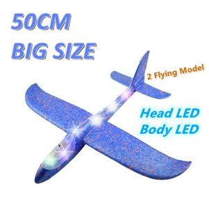 48cm LED DIY Toys Hand Throw Flying Glider Planes Foam Aeroplane Model Party Bag Fillers Flying Glider Plane Toys Kids Game (Random Color)