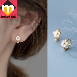 gold ring 18k gold pawnable saudi gold original Fine Floral Sweet White Flower Hoop Earrings Circle Ear Rings earrings for women gift earrings hypoallergenic non tarnish dangling broadway gems loop earrings Women Clip Earrings