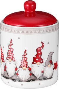 DOITOOL Gnome Cookie Jar 5 X 7 Inch Christmas Cookie Jars with Lids Ceramic Gnome Canister Tabletop Candy Dish Airtight Food Container for Candy Snacks Xmas Party Winter Holiday Decoration