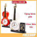 Đồng hồ báo thức để bàn kèm hộp đựng bút hình cây đàn violin dùng trang trí decor bàn học hay bàn làm việc. 