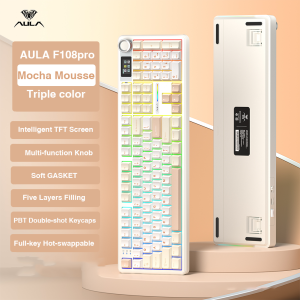 AULA F108/ F108PRO Customized Mechanical Keyboard 100% Full Keys Layout Hot-swappable Gaming Keyboard RGB Backlit Bluetooth/2.4G Wireless/Type-C Wired Tri-mode Connectionfor for Laptop PC
