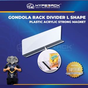 HYPERACK ™️ Gondola Rack Divider L Shape Plastic Acrylic Strong Magnet Supermarket Organizer Partition Display Clear Rak