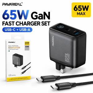 PAVAREAL K139CTC 65W GaN Charger USB-C USB-A Multi Protocol Fast Charging
