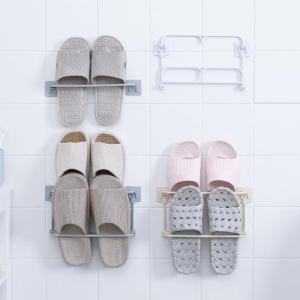 RTHRT Bathroon Foldable Hanging Single/Double-Layer Wall Mount Holder Slippers Shelf Shoe Stand Shoes Rack