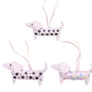 Cartoon Dachshund Shaped Keychain PU Leather Handbag Charm Decorative Puppy Pendant Gift For Women Girls Accessories