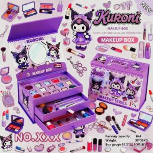3-layer makeup Kuromi Kids Makeup Box Kit For Girls Real Washable Cosmetic Pretend Play Toy With Mirror