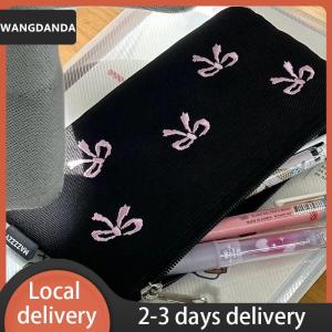 [COD] WANGDANDA Ship within 24 hours Ins Style Simple Black Bow Pencil Case Large Capacity Pencil Storage Bag Cosmetic Bag Stationery Organizer School Supplies