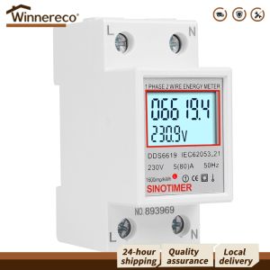 [Winnereco Flagship Mall] Digital Wattmeter LCD Display 220V 230V Electricity Consumption Monitor Din Rail 50 60Hz Super Energy Saving Indoor Installation