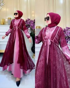 Thalita Dress Shimer Brukat Premium Gamis Pesta Kondangan Wanita Dewasa Korean Style Terbaru Kekinian