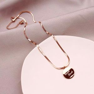 [ Bayar Ditempat ] Kalung Titanium Rose Gold Anti Karat pipih Gepeng Liontin Goodluck