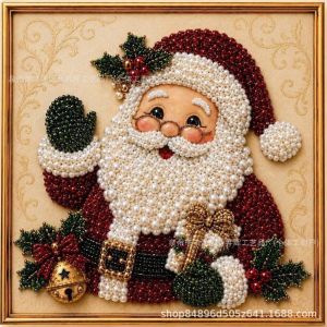 DIY Christmas Pearl Diamond Painting Set with Frame Bead Rhinestone Art Craft Set Decor Holiday Gift