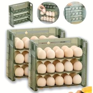 30 Grid Egg Organizer Flip Up Refrigerator Side Door Storage Rack Fresh Egg Tray Timable Egg Carton