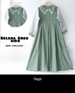 gamis anak selena bahan crinkle airflow usia 8-17 tahun/dress anak muslimah terbaru