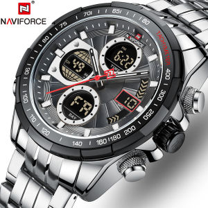 NAVIFORCE Men Dual Display Quartz Clock Top Brand Stainless Steel Waterproof Multifunction Business Fashion Watch