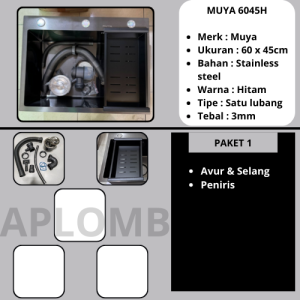 sink kitchen hitam 60 x 45 CM / Bak cuci piring premium hitam / kitchen sink hitam 6045