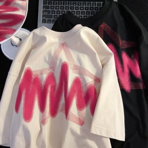 American Retro Couple Loose Casual All-match Summer T-shirt Short-sleeved Letter Print Oversized Mid-sleeve Top