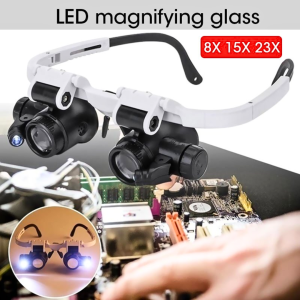 READY HKFZ Kaca Kacamata Pembesar Servis elektronik hp Reparasi Jam 23x Magnifier dengan 2 LED 9892H