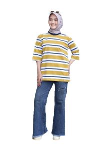 Kaos salur wanita oversize garis stripe katun casual baju basic oversize belang terlaris