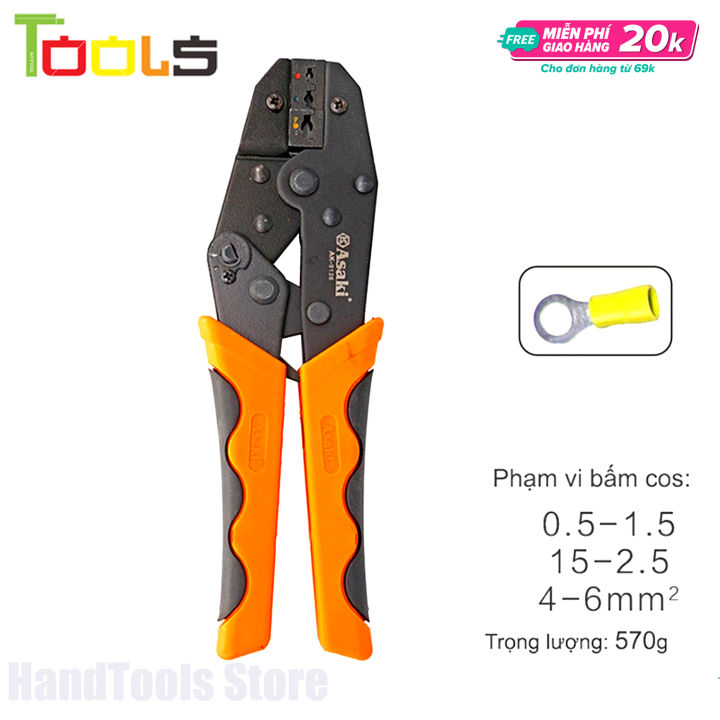 Kìm bấm cos chỉa bọc nhựa Asaki AK-9126 0.5 ~ 6mm2 - Kềm bấm đầu cosse Asaki (Hãng phân phối chính thức)