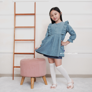 Lily And Clark Dress Anak Perempuan Warna Turkish blue Corduroy - DC02
