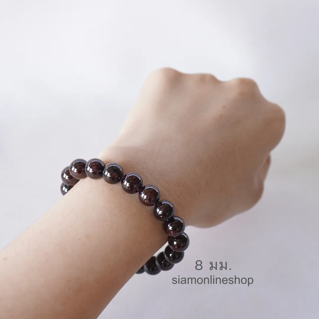 GARNET หินโกเมน จากพม่า เลือกขนาดเม็ดหินได้ (4-12 มม.) หินแห่งสุขภาพและความมั่นคง สร้อยข้อมือหินแท้