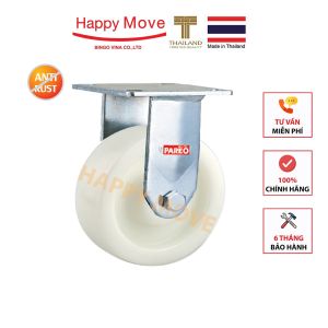 Bánh xe nylon trắng tải nặng càng Inox 304 cố định - 100 - 125 - 150 - 200mm - Happy Move Thái Lan