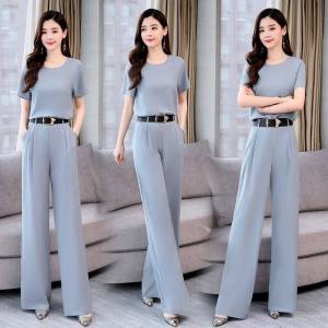 2 Piece Set Women Outfit 2022 Summer New Western Style Short Sleeve T-Shirt Loose Wide Leg Pants 2pcs Set Women Clothes Korean Casual Fashion Suit Set for Women