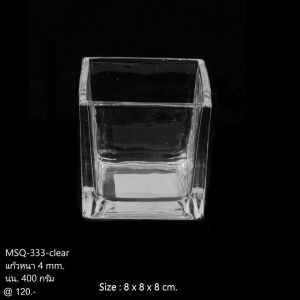 แก้วสี่เหลี่ยม ขนาด 8cm. แจกันแก้วทรงสี่เหลี่ยม แจกันดอกไม้มินิมอล