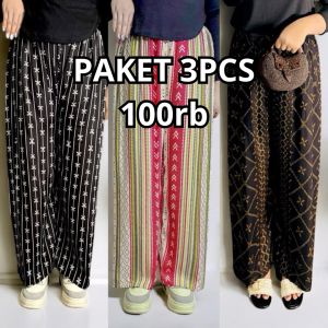 3LOOK - Paket Murah 3 Pcs Celana Kulot Hommy Rayon Viscose Bellarus Black Celana Hommy Ukuran Jumbo Sampe Bb 80kg