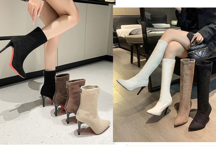 NHẸ & ÊM CHÂN] Giày boot cao gót da lộn 9 phân cổ lửng bốt nữ cao gót sang  trọng ôm chân thon gọn S063 | Lazada.vn