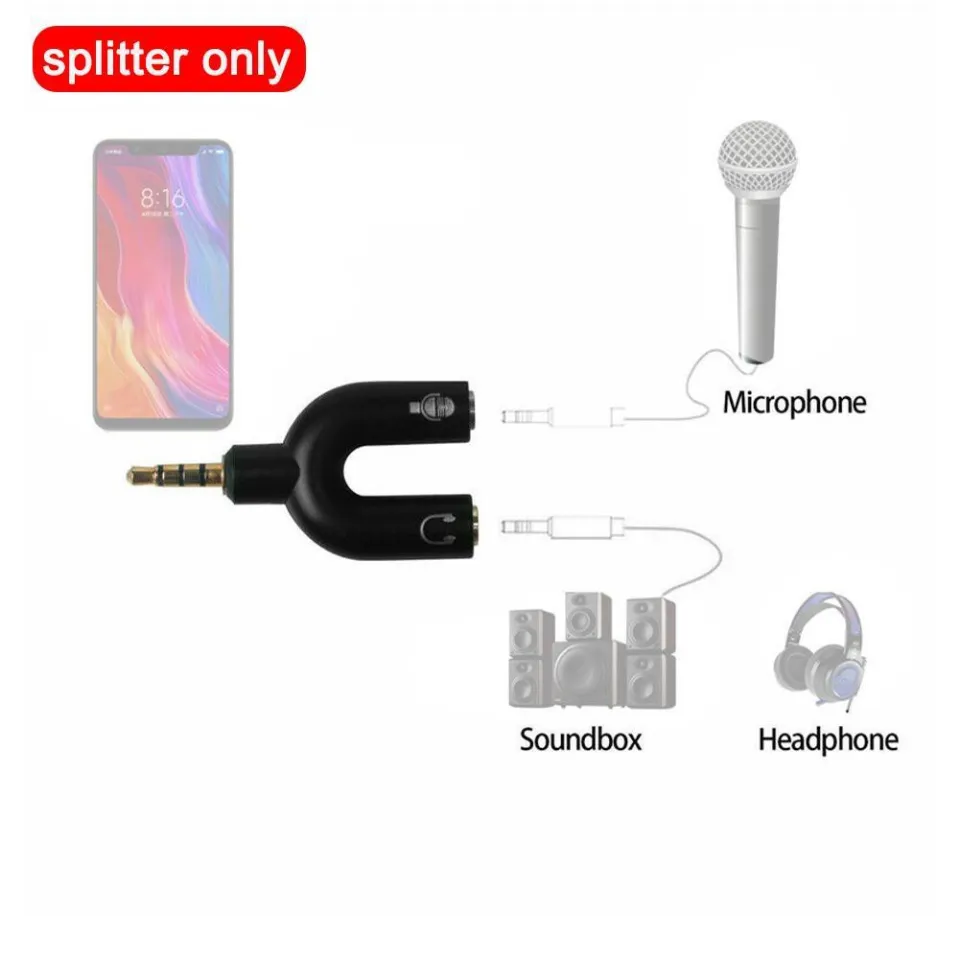 U Type Adapter Dual MM Headphone Plug Audio Cables Splitter