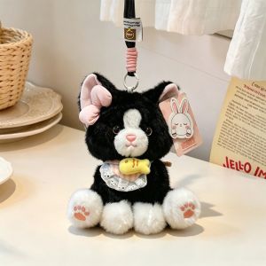 LUQIU Cat Shaped Plush Pendant Doll Lace Bow Accent Soft Cat Plush Toy Cute Stuffed Table Companion Doll For Children