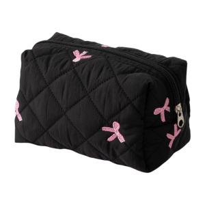 Elegant Bowknot Quilted Lipstick Organizer Large Capacity Makeup Accessories Holder Portable Cosmetic Storage Bag