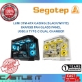 Segotep Lumi 3T Black/White M-ATX Casing 6xARGB Fan Glass Panel USB3.0 Type-C Dual Chamber. 