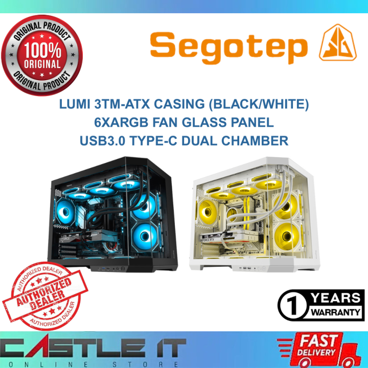 Segotep Lumi 3T Black/White M-ATX Casing 6xARGB Fan Glass Panel USB3.0 Type-C Dual Chamber