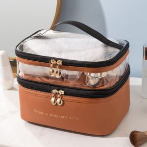 KINTHAZER Waterproof Transparent Cosmetic Box PVC PU Cosmetic Organizer Bag Fashion Dry and Wet Separation Travel Toiletries Storage Bag Female/Girls