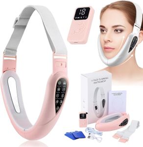 Contourflex 4-in-1 Massager for Face Reviona Contour Flex Facial Sculpting Device for Double Chin Adjustable 5 Modes & 15 Intensities Reduces Sagging Skin (Pink)