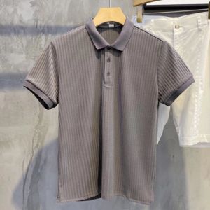 Heroes 2024 Korean New Stripe Texture Short sleeved Mens Polo Shirt Khaki Loose Casual Top