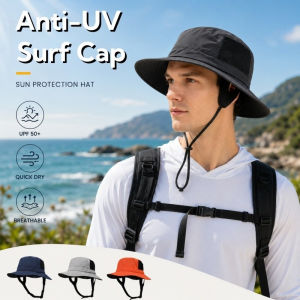 UPF50 Anti-UV Surf Cap Waterproof Quick Dry Breathable Sun Hat with Chin Strap Outdoor Hiking Hat