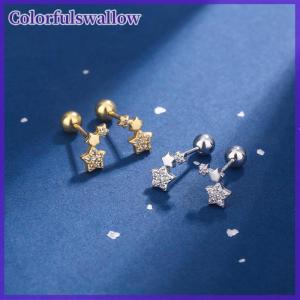 Colorfulswallow 1 cặp đinh tán bông tai tinh thể tai Stud thép không gỉ Helix Bông tai phụ nữ cô gái Sliver mạ sao Trái Tim tai đồ trang sức