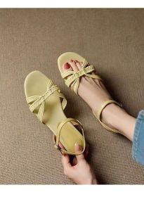 [Free Shipping] Korean-Style Woven Strap Sandals For Women 2026 New Model Suitable For Pairing With Skirts Open-Toed Simple Roman-Style Vacation WomenS Shoes