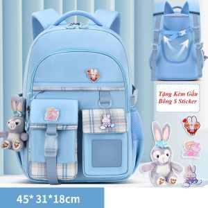 Tặng Kèm Sticker  Gấu Bông Cặp balo học sinh nữ đi học cấp 1 chống gù chống thấm nước cao cấp vải dù có hệ thống phản quang và đai trợ lực bảo vệ an toàn cho bé